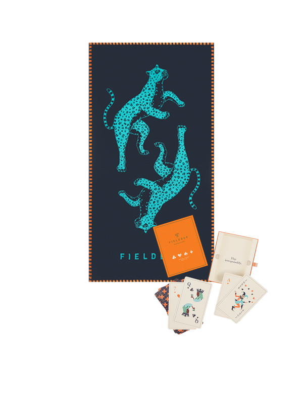 Seabed Towel + Playing Cards Set (Sea Boat Blue)